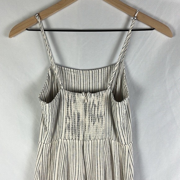 Urban Outfitters Blue Cream Stripe Linen Blend Sleeveless Jumpsuit - Picture 4 of 15